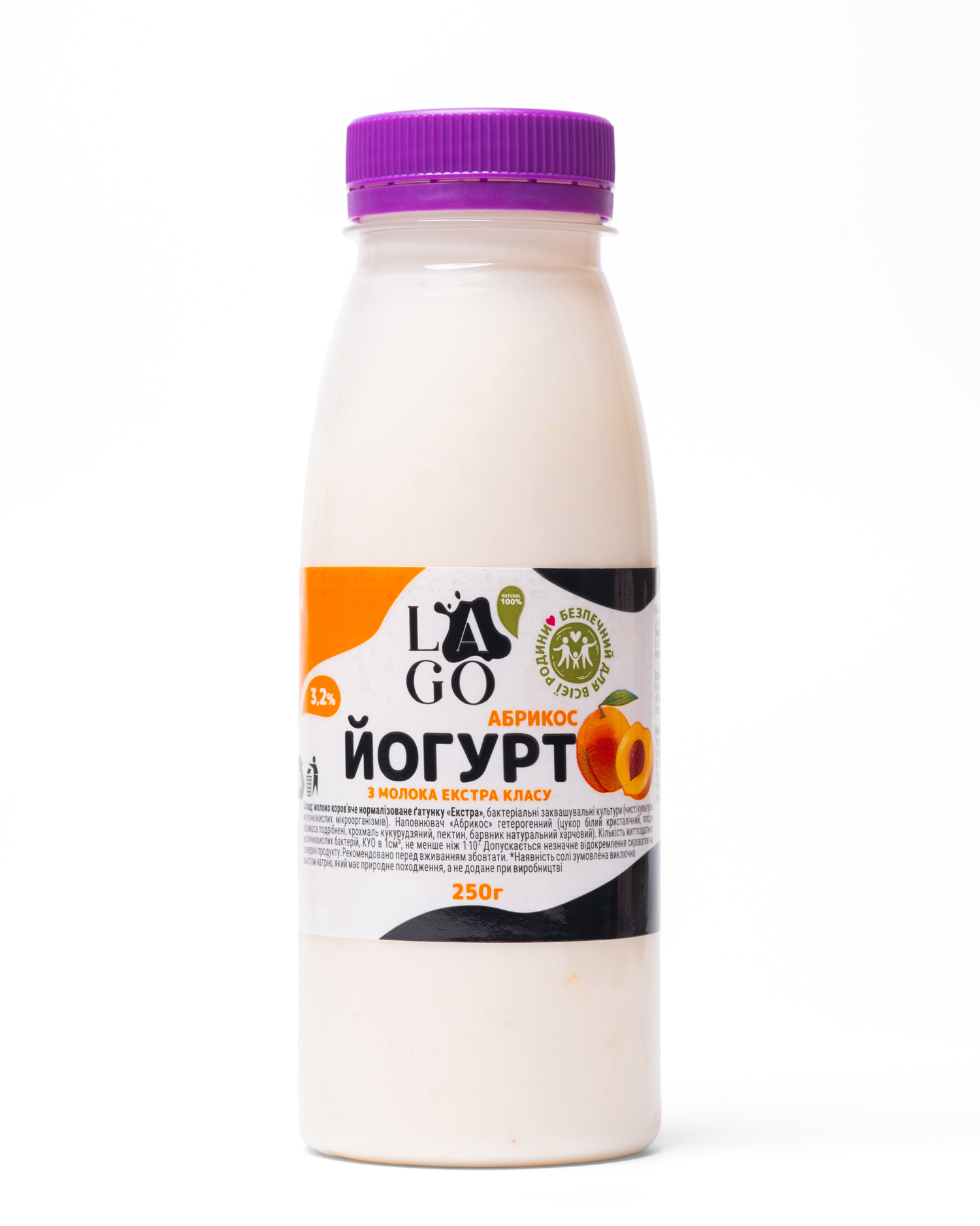 Йогурт питний з молока екстракласу з наповнювачем "Абрикос" 3,2% "ЛАГО" 250 г